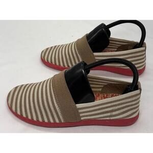 BareTrap Women’s Stripe Slip On Shoes Tan And White 7.5